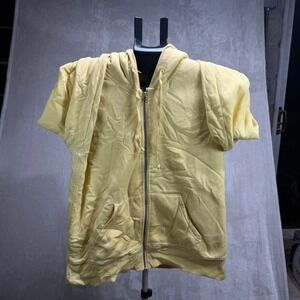 Lightweight Short Sleeve Zip Up Hoodie Yellow Casual Comfort Cotton Blend‎